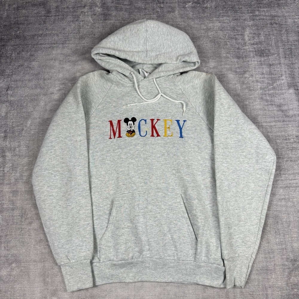 Mickey‎ And Company Sweatshirt Mens Large Gray Spellout Micky Mouse Embroidered